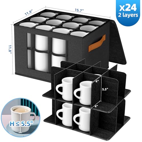 Protector de tazas de café de 2 capas con divisores internos para guardar vajilla 3
