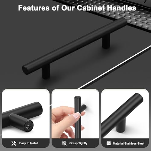 20 Pack Probrico Black Stainless Steel Cabinet Pulls for Kitchen and Bathroom Cabinet Handles Kitchen Cupboard Handles 4 inch Hole Spacing by Probrico - Image 2