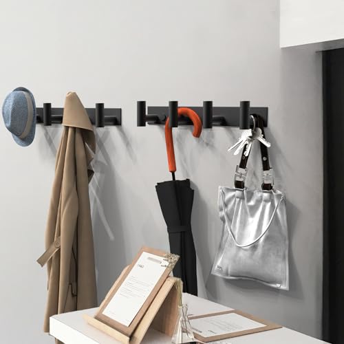 Image of VAEHOLD Hat and Coat Wall Mount Rack - 4 Hooks for Robes, Bags, Keys, and Towels - Bathroom Towel Hanger Organizer -Black