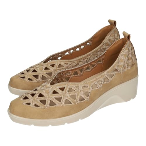 mysoft 26M217 Zapato cuña Estilo Bailarina Calado Beige, Plantilla extraíble SoftGel Memory Foam, Ligero Primavera-Verano Mujer Manoletinas Naturale 38