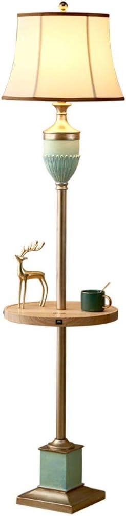 JBKNAN Amerikaans Trofee Vloerlamp Met Massief Hout Ronde Planken,USB Bank Opladen Salontafel Verticale Vloer Nachtkastje Voetschakelaar Lamp