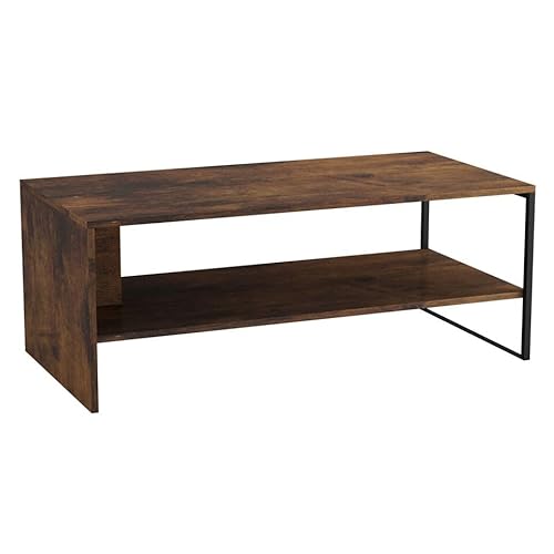 URBNLIVING 100cm Wooden Coffee Table Steel Frame Open Storage Shelf Living Room Furniture (Rustic Brown)
