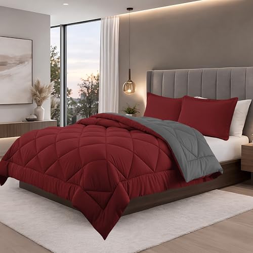 Juego de edredón reversible 3 piezas Elegant Comfort King plumón de ganso gris 6