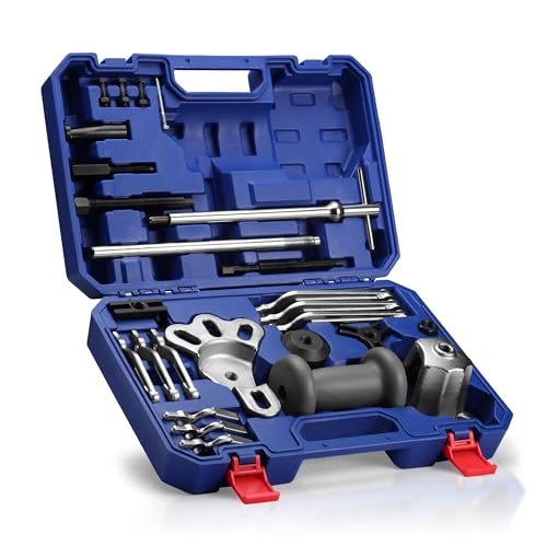 WORKPRO 9-Way Slide Hammer Puller Set, 27-Piece Slide Hammer Kit, Wheel Bearing Removal Tool for Front Hub & Rear Axle, Heavy Duty Bearing Puller Set with Carry Box by WORKPRO - Used condition - US$75.23
