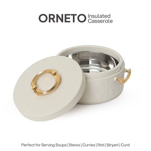 Image of CELLO Ornetto 2000 Insulated Serving Casserole 2000 ml Beige | Food Grade, Double Walled, PU Insulated | Hot Pot Case Keeps Food Fresh & Hot for Long Hours | Casserole Set for Roti, Chapati, Rice