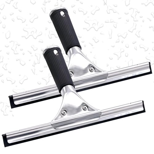 TETEWEVER 25cm Fensterabzieher Profi, 2 Stück Schwarz Duschabzieher Edelstahl Fensterwischer