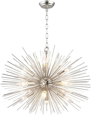 Urchin Chandelier 24" Emme Starburst 12 Light Pendant Lamp Astra Silver Sputnik Ceiling Lamp Satellite Nickel Polished Kitchen Island Center Dining Living Room