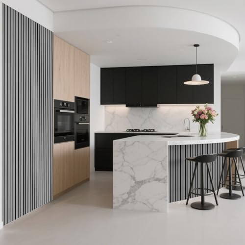 Image of Art3d Roll-Flat Design Acoustic Wood Slat Wall Panel, 2-Pack, Grey Oak