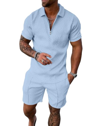 UOUA Mens Short Sets 2 Piece Summer Casual Outfits Polo Short Sleeve Shirts & Shorts...