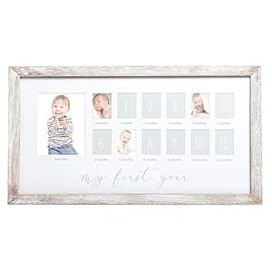 Pearhead My First Year Picture Frame, Baby’s First Twelve Months Photo Collage and Gender Neutral Keepsake, Ideal for Baby Shower, New Mom Gift and Nursery Decor, Distressed Wood