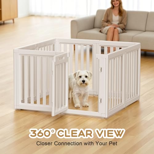 Image of Dog Playpen Indoor,Puppy Playpen,White 30.3 inch H, 8 Panels | Dog Play Pen Indoors with Open View, Tool-Free Setup, Multi-Shape Setup, Dog Pen for Dogs, Cats & Puppies