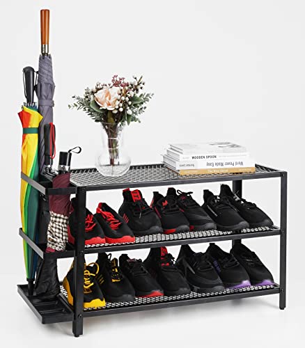 7RiversART Zapatero de 3 niveles con sostenedores para paraguas, estante organizador para dormitorio, sala de estar, pasillo Cover