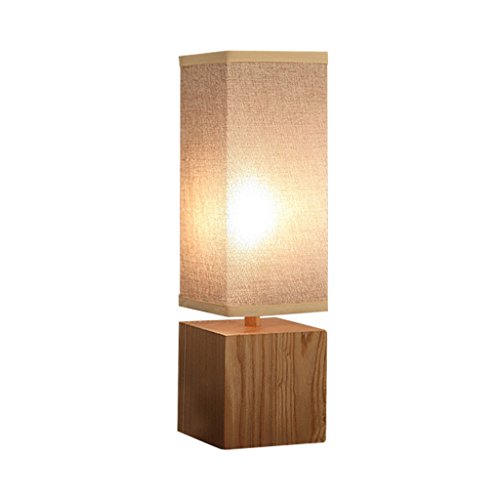 AILI Lampes de Table Lampes de Chevet Lampes rétro en Bois, Abat-Jour en Lin rectangulaire, Salon Chambre Den Lampe de Chevet, E14, Kaki Luminaire intérieur