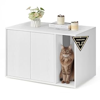 SONGMICS HOME Mobile per Lettiera Gatto, Montaggio Rapido Senza Attrezzi Toolless, Armadietto Lettiera, Casetta per Gatti Grandi, Porte a Spinta, 56 x 44,8 x 45,7 cm, Bianco Neve PCL013W01