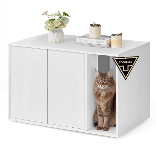 SONGMICS HOME Katzenklo-Schrank, Toolless-Technologie, Superschnelle werkzeuglose Montage, Katzenschrank für große Katzen, Push-to-Open Türen,...