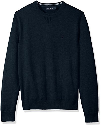 Nautica Men's Light Weight Crew Neck Solid Sweater, True Navy, Large