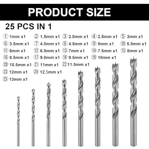 Greywolf 25 pcs Brad Point Wood Drill Bit Set, HSS Woodworking Twist Drill Bit Set, Double Slot Design, Durable Box with Index, for Woodworkers and DIY Enthusiasts (1mm - 13mm) 4 Greywolf 25 pcs Brad Point Wood Drill Bit Set, HSS Woodworking Twist Drill Bit Set, Double Slot Design, Durable Box with Index, for Woodworkers and DIY Enthusiasts (1mm - 13mm) - Image 4