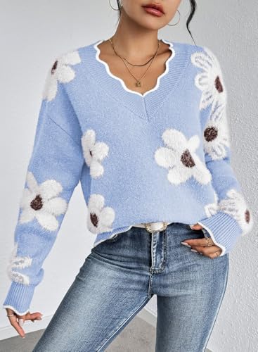 Kisscynest Women's V Neck Oversized Fuzzy Sweaters 2025 Casual Long Sleeve Chunky Knit Pullover Tunic Jumper Tops4