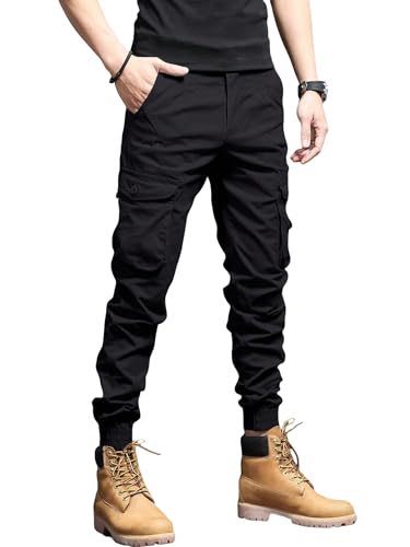 SOLY HUX Men's Casual Work Cargo Pants Slim fit Outdoor Hiking Joggers with Pockets