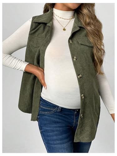 MakeMeChic Women's Maternity Vest Jacket Corduroy Sleeveless Button Down Jackets Blazer4