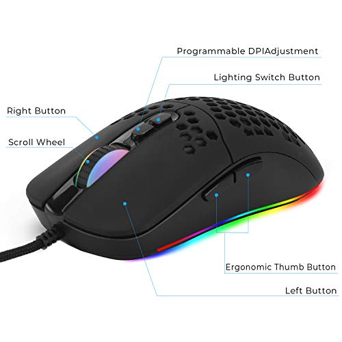 Image of USB C Mouse,Lightweight Gaming Type C up to 7200 DPI,Wired Mouse for MacBook Pro Chromebook Laptop PC and More USB Type C Devices (Black)
