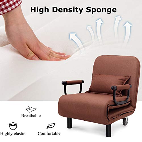 Image of CASART. Folding Sofa Bed, 3-in-1 Convertible Recliner Chair with Pillow and Caster, Indoor Single Sleeper Guest Bed Lounge Futon Couch for Home Office Bedroom Living Room (Coffee)