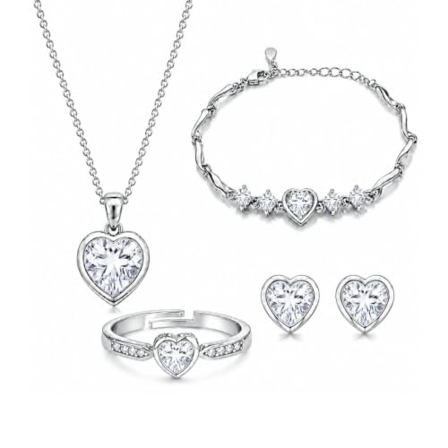 Image of Nilu's Collection Rose Gold And Silver Plated Heart Shape Jewellery Set For Women
