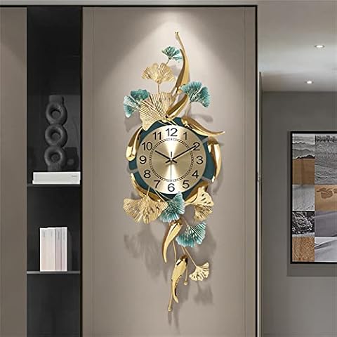 Large Decorative Wall Clock 36" Silent Non-Ticking Metal Wall Clock Art ​Design Ginkgo Leaf Modern Large Clock etal Mid Century Wall Art Decor for Living Room Bedroom Office Home Deco,vertical Cover