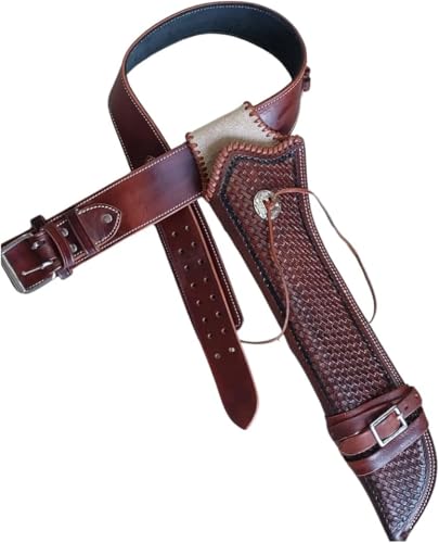 Mare’s Leg Leather Scabbard – Handmade Full Grain Western Holster with Belt – Fits .22 LR, .357 Magnum, .44 Magnum, .44-40, .45 Colt – Right-Hand Draw (.357 Magnum, 32 inch-34 inch)