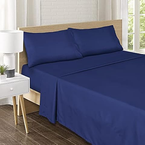 VISI-ONE Karin Maki Microfiber Queen Size Bed Sheets Set - 1800 Thread Count Bed Set - Super Soft Luxury Egyptian Bedding - Deep Pocket Fitted Sheet with Pillow Cases - Blue Cover