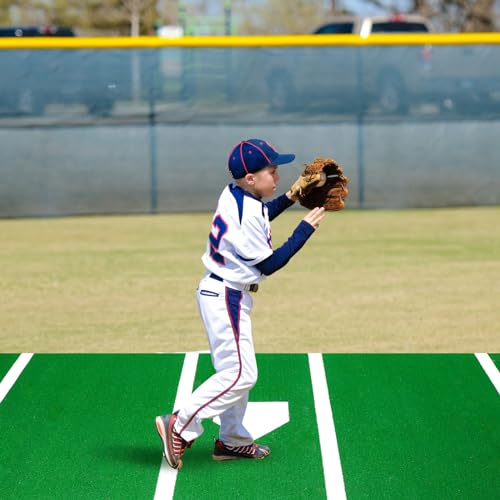 Meooeck Baseball Batting Mat 10' x 3.8' Softball Inlaid Home Plate Turf Hitting Mats Batters Box with Carry Strap Non-Slip Backing for Cage Indoor Outdoor(Green) by Meooeck - Image 5
