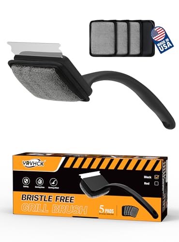 Grill Brush Bristle Free, Grill Cleaner Brush with 5 Replacement Heads, Ultra Safe Grill Brush for Outdoor Grill, Cast Iron, Stainless Steel Grates, Grill Scraper Outdoor BBQ Grill, Black
