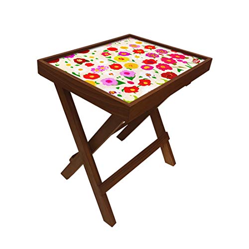 Image of Nutcase Designer Teak Wood Side Table Folding Wooden Bedside Coffee Outdoor Picnic Table - Sweet Florals