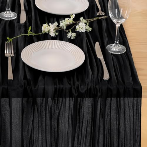 Image of MLMC 3 Pack Black Table Runner 10ft Rustic Gauze Cheesecloth Table Runner 35x120 Inches Cheese Cloth Centerpiece for Wedding Party Bridal Shower Anniversary Events Gothic Decor