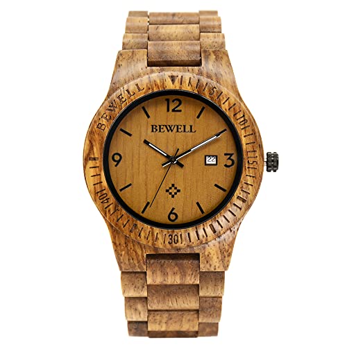 Image of BEWELL ZS-W086B Wooden Watch Men Gifts Handmade Date Display Quartz Movement Analog Lightweight Wood Wrist Watches