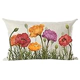 Ramirar Funda de cojín lumbar decorativa con diseño retro de flores de amapola roja,8