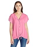Notations Women's Solid Knit Extented Shoulder Tie Front Button Down Blouse