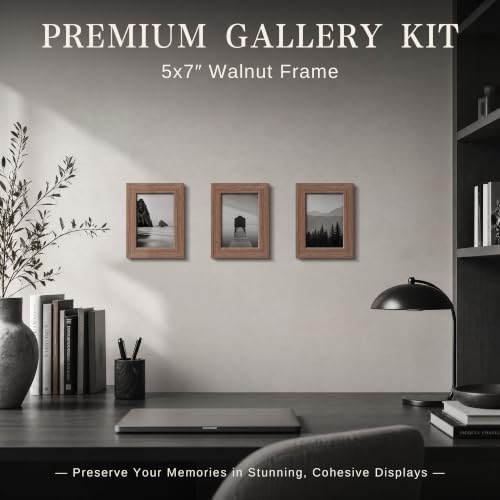 Image of VCK 5x7 Picture Frames Walnut - Wide Border Wood Poster Frame, Multi-Directional Display Family Photos, Office Prints, Studio /Gallery Artwork, Woodgrain Series, Tabletop & Wall Hanging, Set of 6