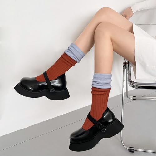 Image of Benefeet Sox Crew Socks for Women Retro Cotton Ribbed Knit Casual Socks Solid Color Athletic Sock
