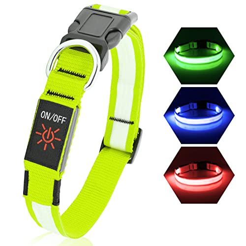 PZRLit Collar de perro iluminado recargable, collares de perro oscuros que brillan para caminar por la noche para perros medianos y grandes (verde, grande) Cover