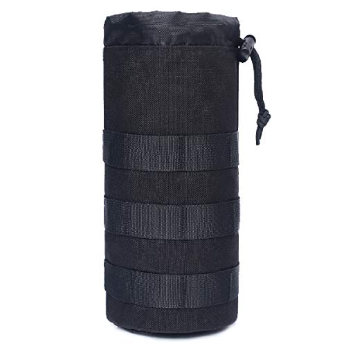 TRIWONDER Sac de Bouteille d'eau Militaire Molle Poche de Cruche à Eau Pochette Gourde Tactique Cordon Serrage pour Camping Randonnée Chasse Trekking Voyage (Noir - A)