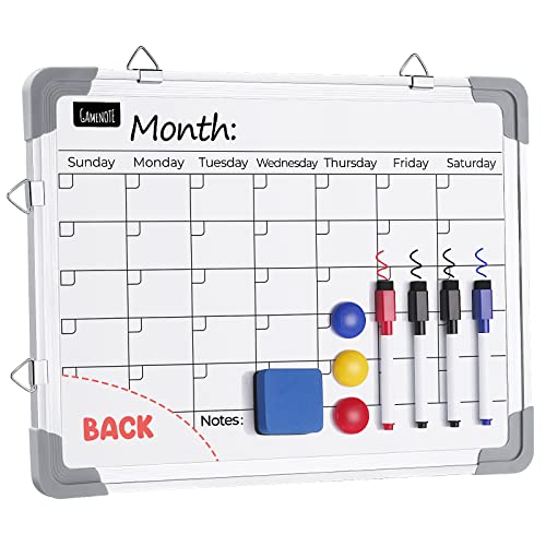 Gamenote Magnetic Dry Erase Monthly Calendar - 24" X 18" Monthly Planner Whiteboard For Wall, Large Hanging Double-Sided White Board Portable Board For Drawing For School Restaurant Office #TOP6