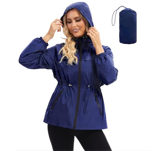 Cooling Lightweight Rain Jacket Women - 3D Vent Hooded Trench Coat, Waterproof Packable Windbreaker for Women/Men