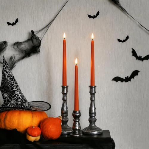 Image of Burnt Orange Fall Halloween Flameless Taper Candles with Remote Set of 4