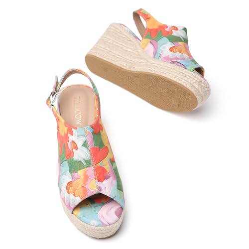 Image of Tilocow Espadrilles Wedges for Women Open Toe Ankle Strap Platform Dressy Casual Sandals Travel Slides