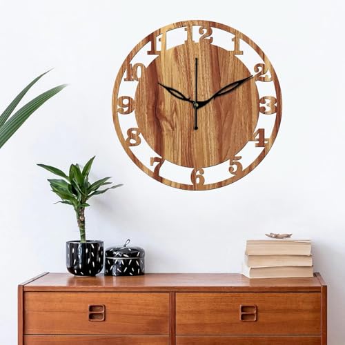 Image of SKYVILLA 12 Inch Wooden MDF Analog Wall Clock with English Numerals| Silent Quartz Movement | Lightweight Without Glass Design for Home Living Room.
