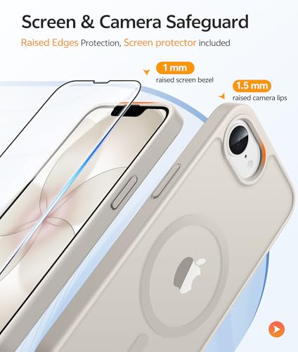 Image of FNTCASE for iPhone 17e Case: iPhone 16e Phone Case [Compatible with Magsafe] Translucent Matte Cases with [Screen Protector] Military Grade Shockproof Protective Phone Cover - Off White