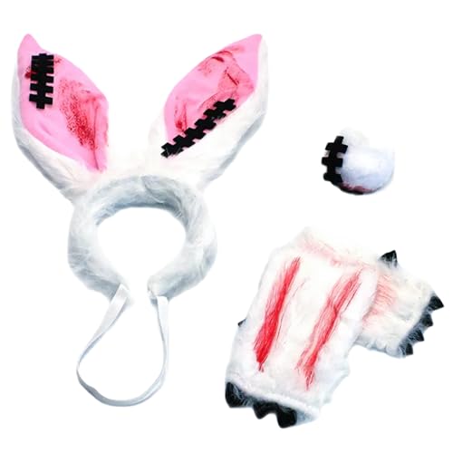 Costume lapin Halloween pour cosplay et fête d'enfants avec gants et queue peluche