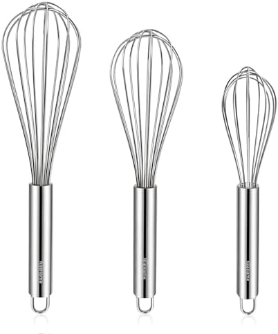 NileHome Stainless Steel Whisk Set 8" 10" 12" Kitchen Whisk Ballo...