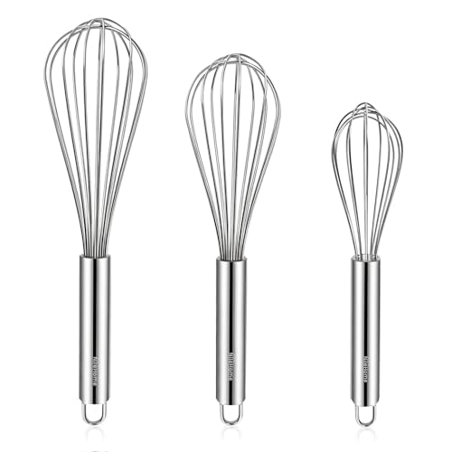 Nilehome Stainless Steel Whisk Set 8' 10' 12' Kitchen Whisk Balloon Whisk Kitchen Wisk Wire Whisks For Cooking, Whisking, Blending, Beating, Stirring-3 Pack…